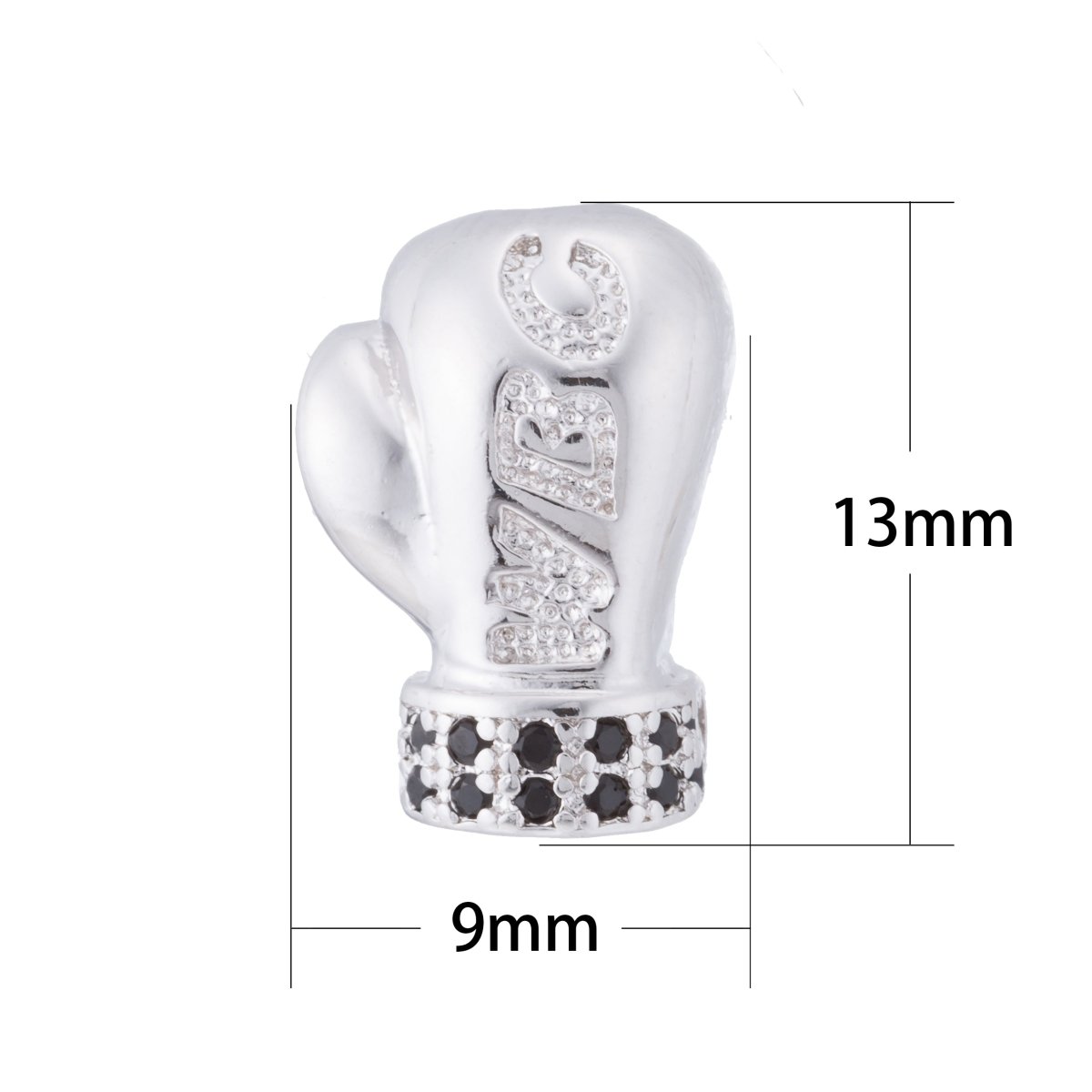 Silver White Gold Boxing Glove Charm, Boxing Bead, Sport Fitness WBC MMA Fighting Cubic Zirconia Bracelet Bead Connector for Jewelry Making B-056