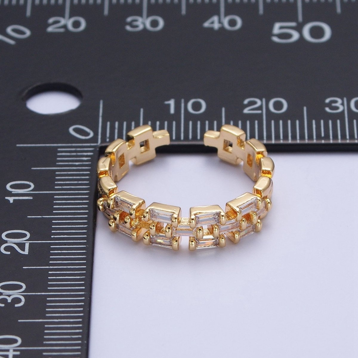 Simple Gold Bold Cuban Chain Ring Cubic Zirconia Stone Adjustable Promise Ring U-221