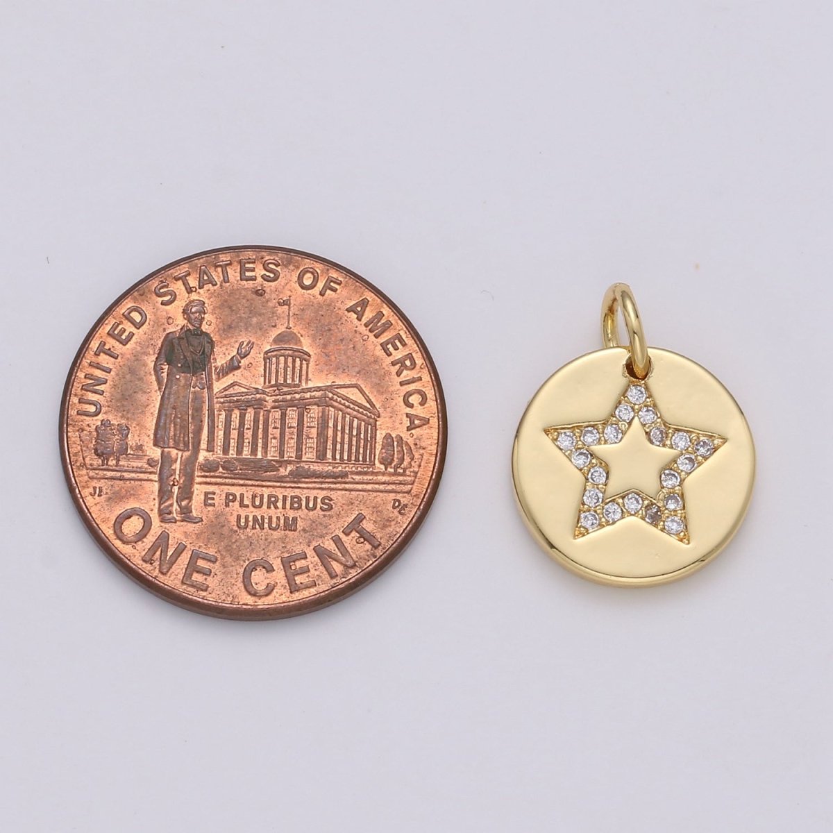 Simple Star with CZ Crystal Coin Gold Filled Charm D-470-D-471