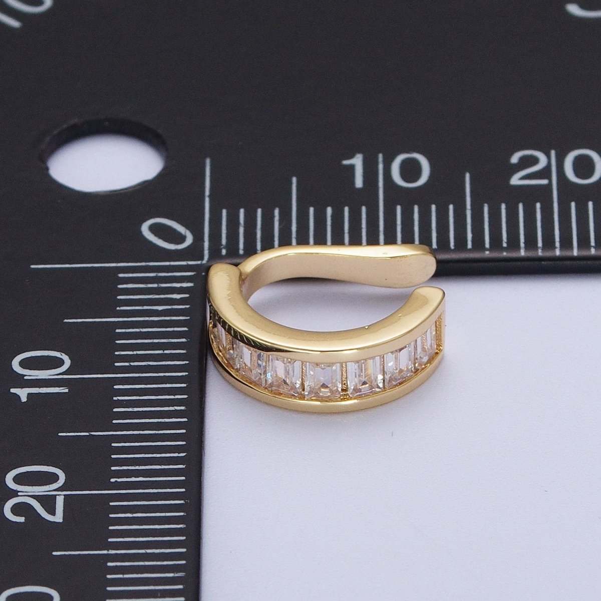 Small Gold Baguette Earcuff Clear Diamond CZ Earrings No Pierce Earring Dainty Earrings AI-088