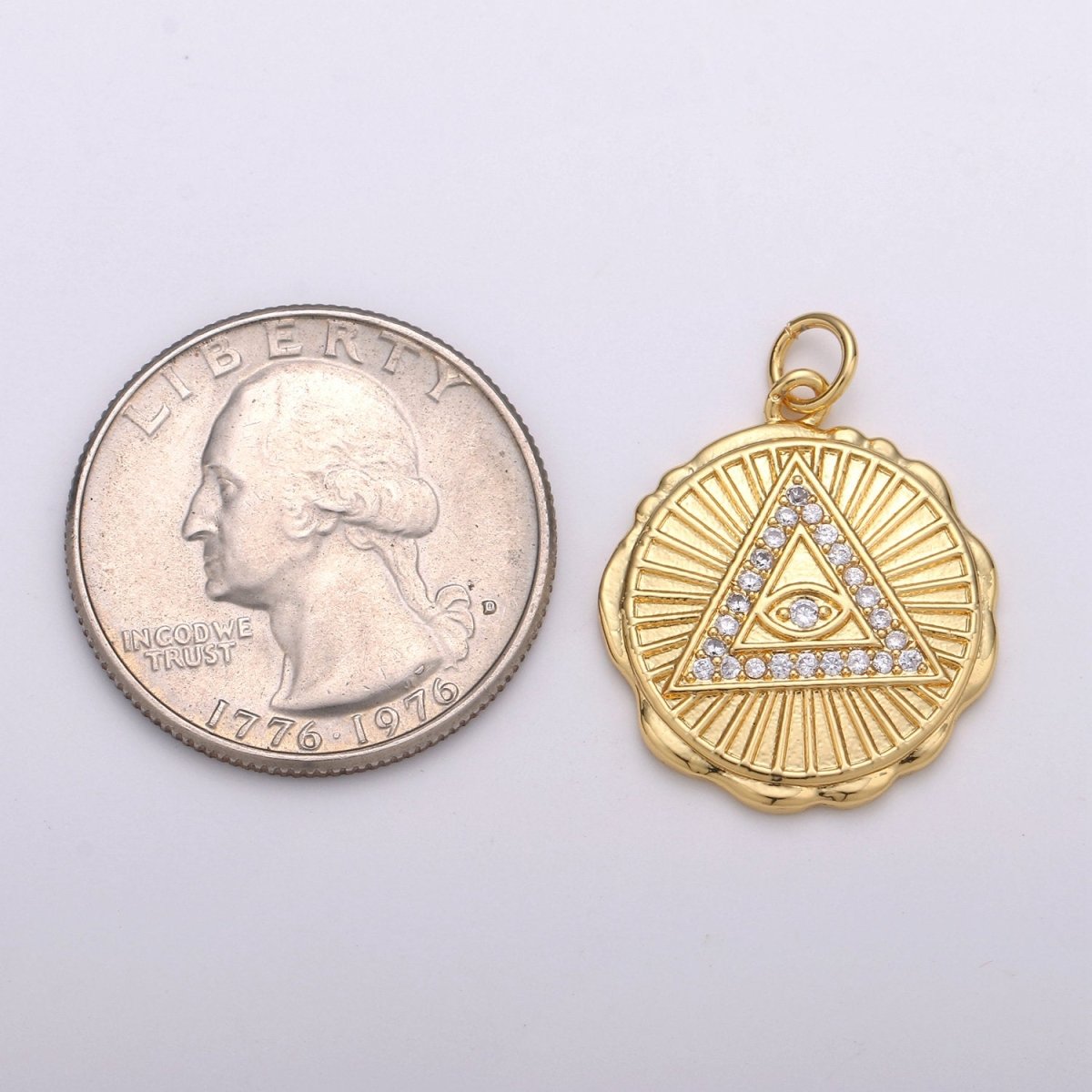 Small Gold Eye of Providence Symbol Pendant All Seeing Eye Charm Illuminati Emblem Third Eye Amulet Talisman Sign Medallion Charm D-346