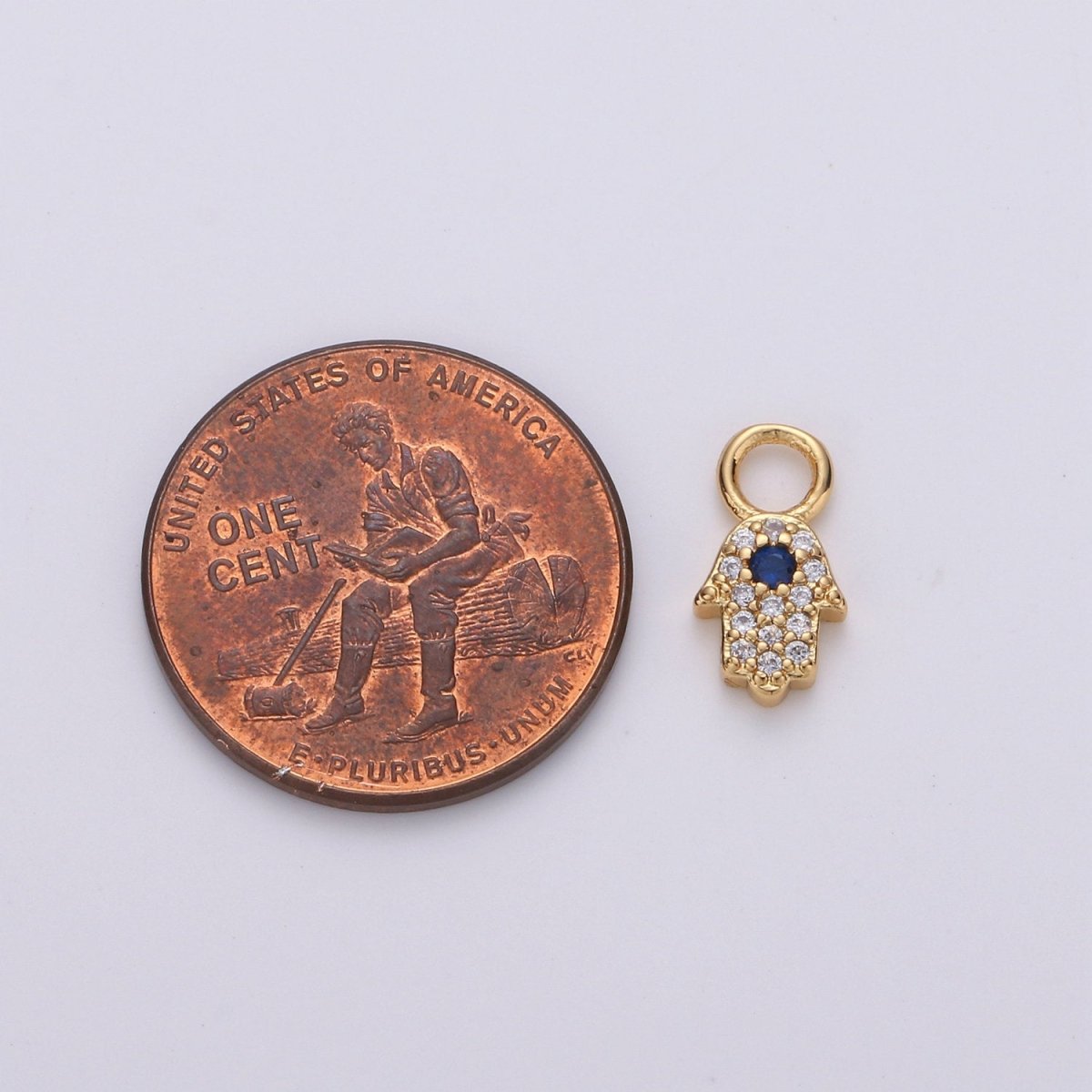 Small Hamsa Hand 14K Gold Filled CZ Hamsa Charm, Micro Pave Cubic Hamsa Hand Charm for Necklace Bracelet Earring Charm w/ 4mm hole on top D-047