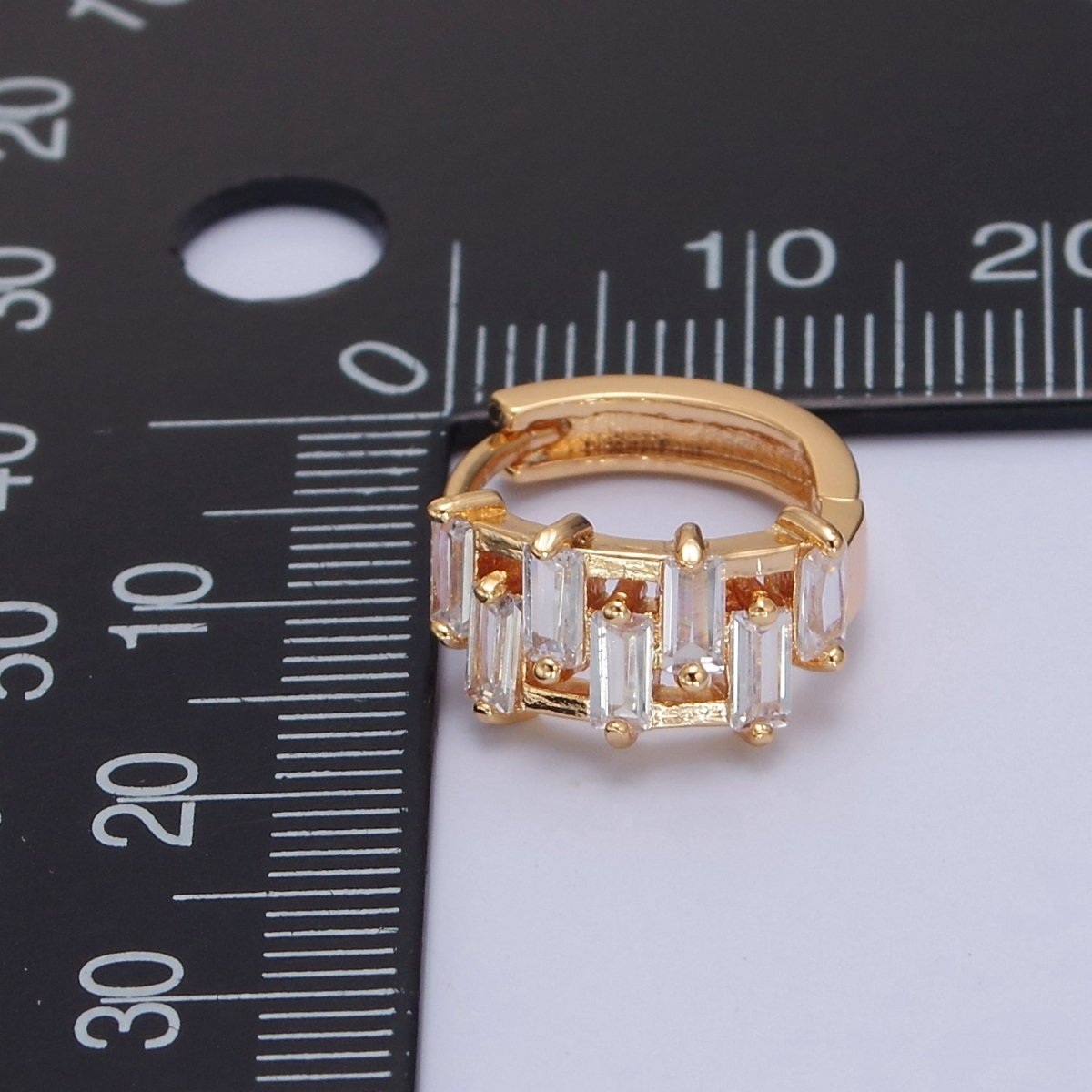 Small Hoop Earrings Gold Baguette Hoops Minimalist Earrings T-389