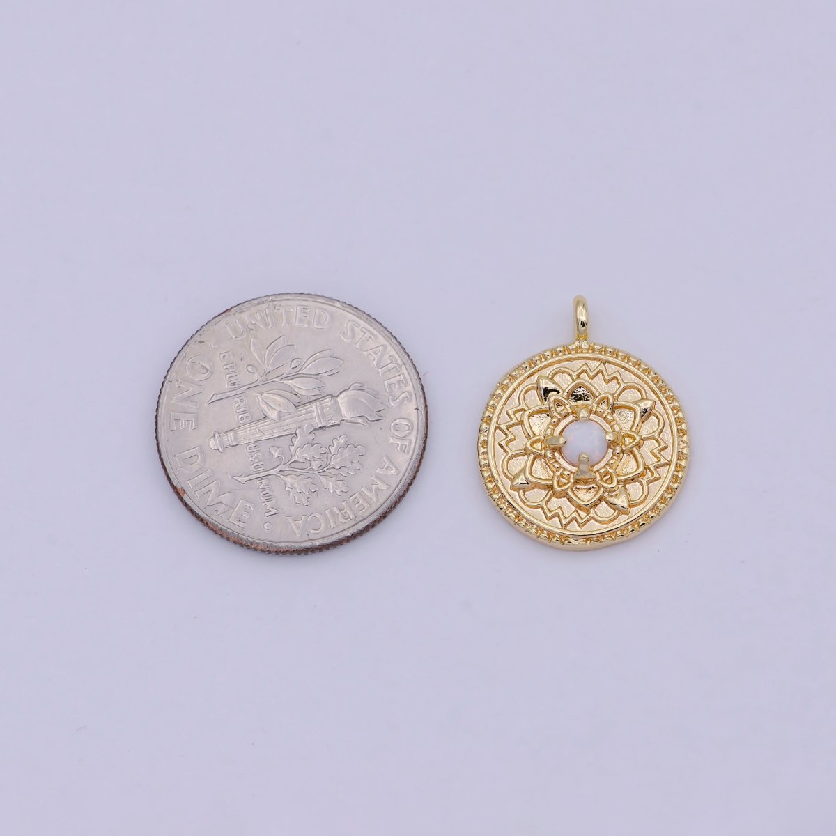 Small Lotus Disc Charm Pendant 18k gold Filled Lotus Flower Yoga Zen Buddha Meditation Floral Round Disc N-910
