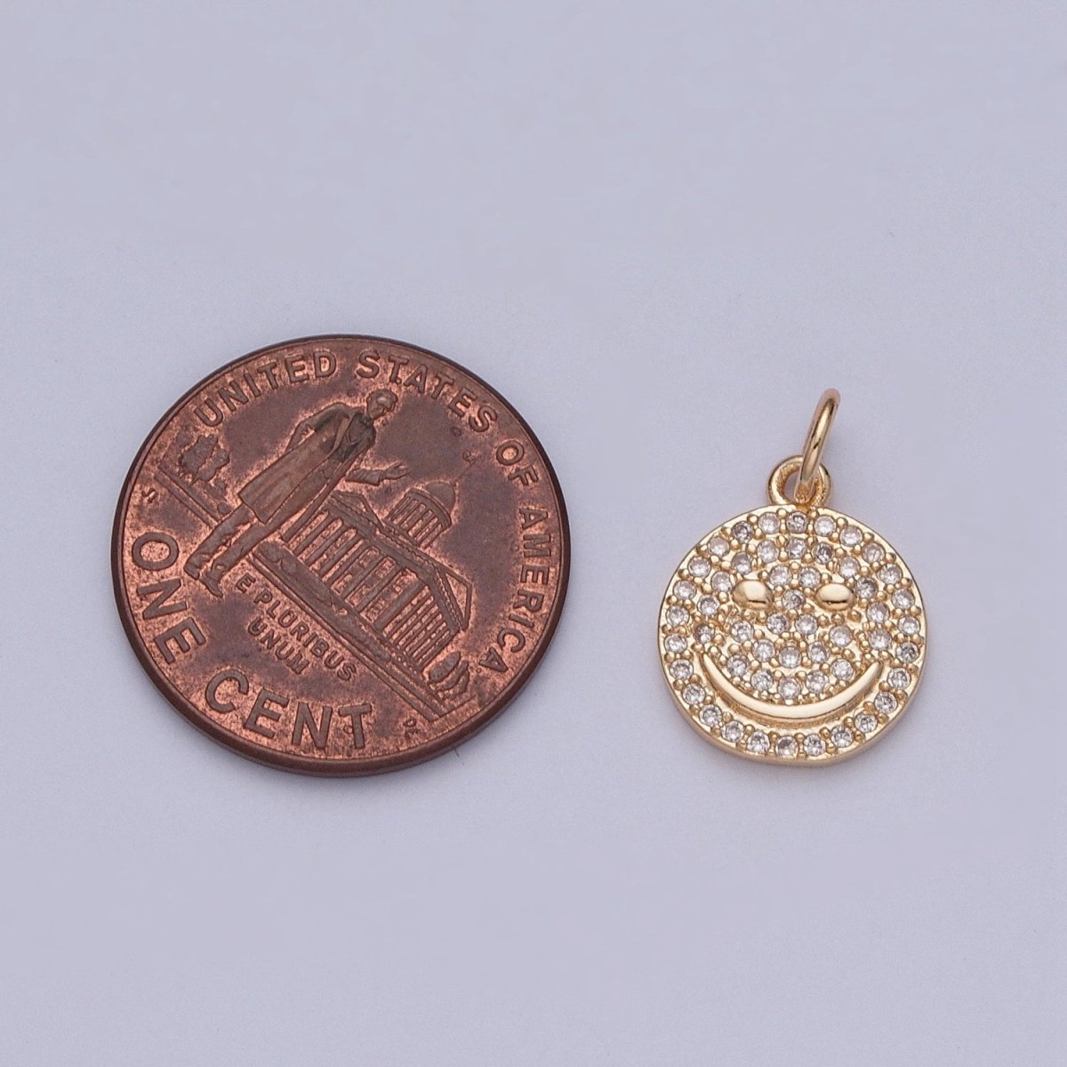Smiley Face Gold Micro Paved Cubic Zirconia Charm For DIY Jewelry Making | X-241