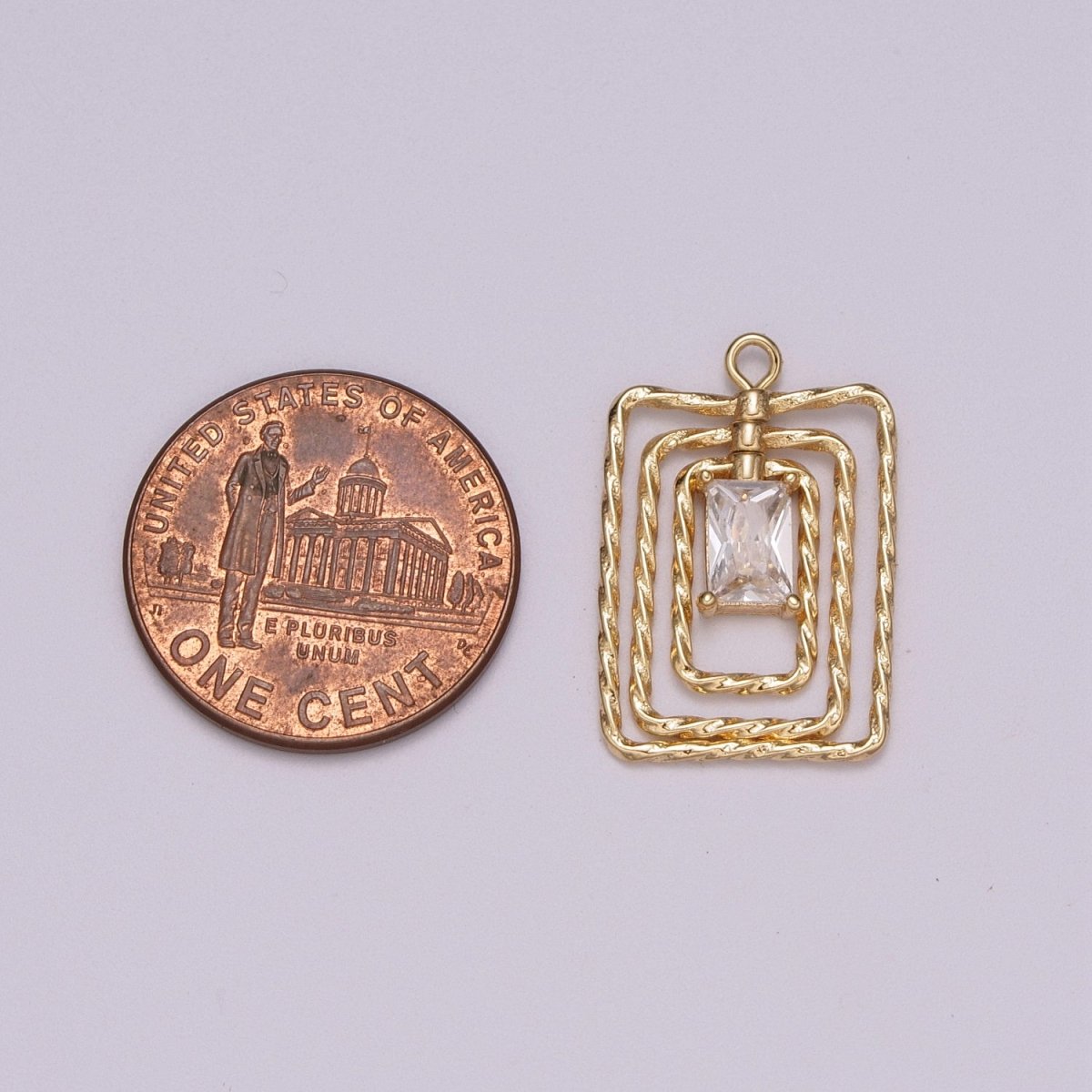 Square CZ Pendant, vintage CZ charms, Cubic Zirconia charm, 18K Gold Filled Dangle Charm for Necklace M-825