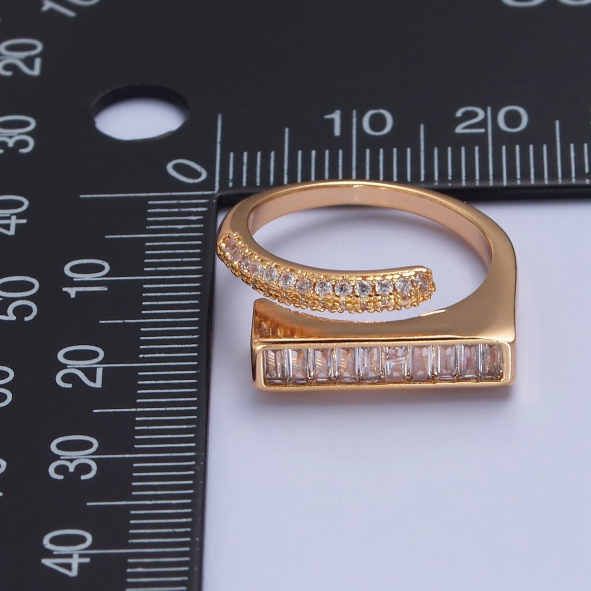 Stackable Gold Pave Baguette Green / Clear CZ Ring O-2232 O-2233