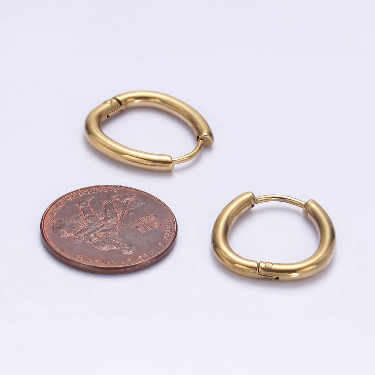 Stainless Steel 17.5mm Oblong Minimalist Huggie Hoop Earrings | AE742