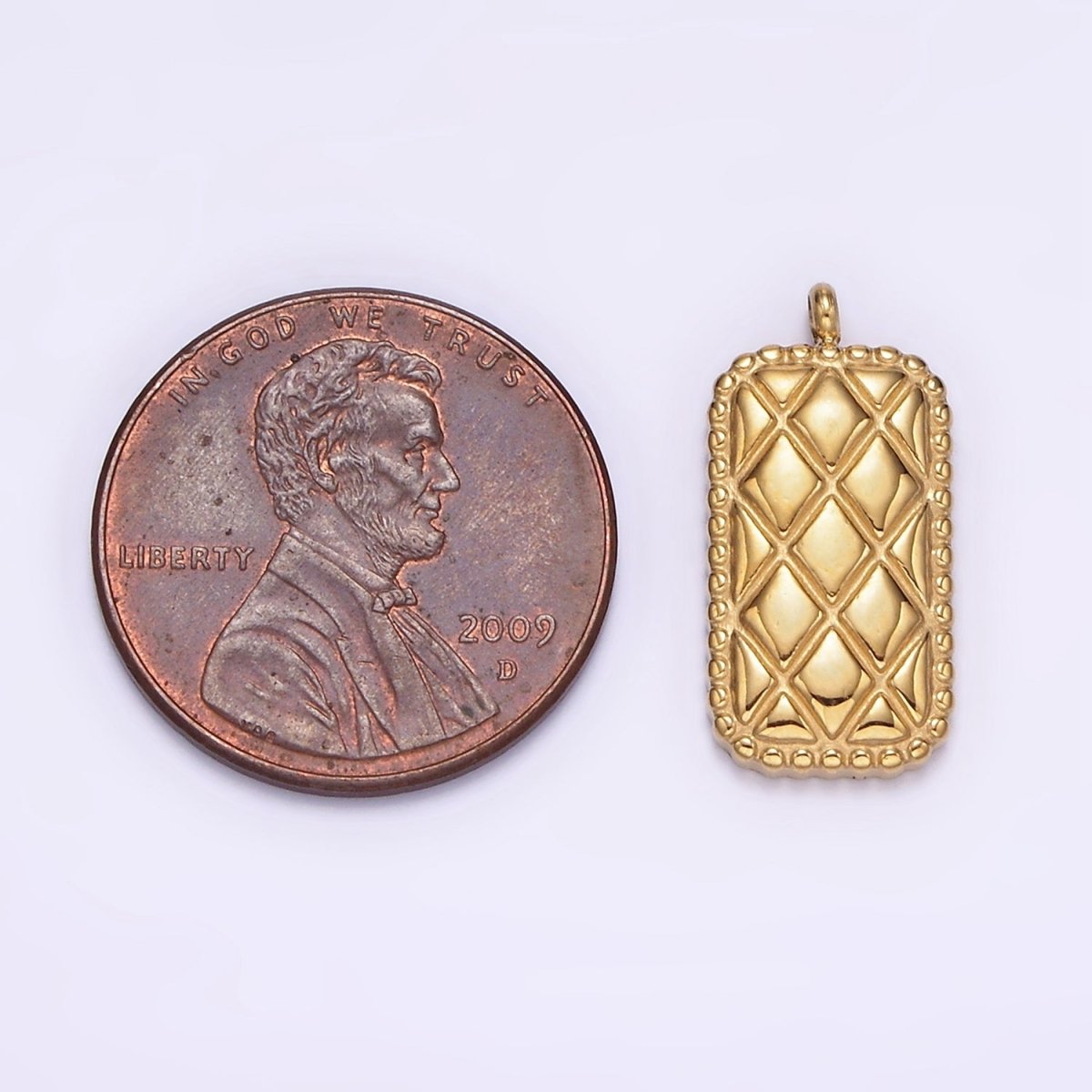 Stainless Steel 18.3mm Quilted Rectangular Bar Charm | P1241