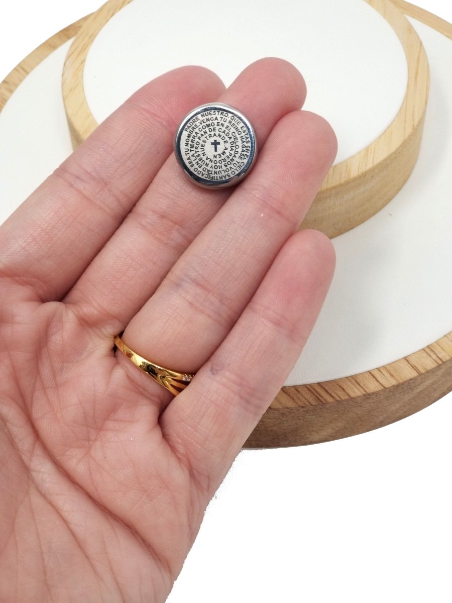 Stainless Steel, 18K Gold Filled Lord's Prayers in Spanish Round, Padre Nuestro Bracelet or Necklace Connector Charm Necklace Pendant Bead For Jewelry Making | B423, B425