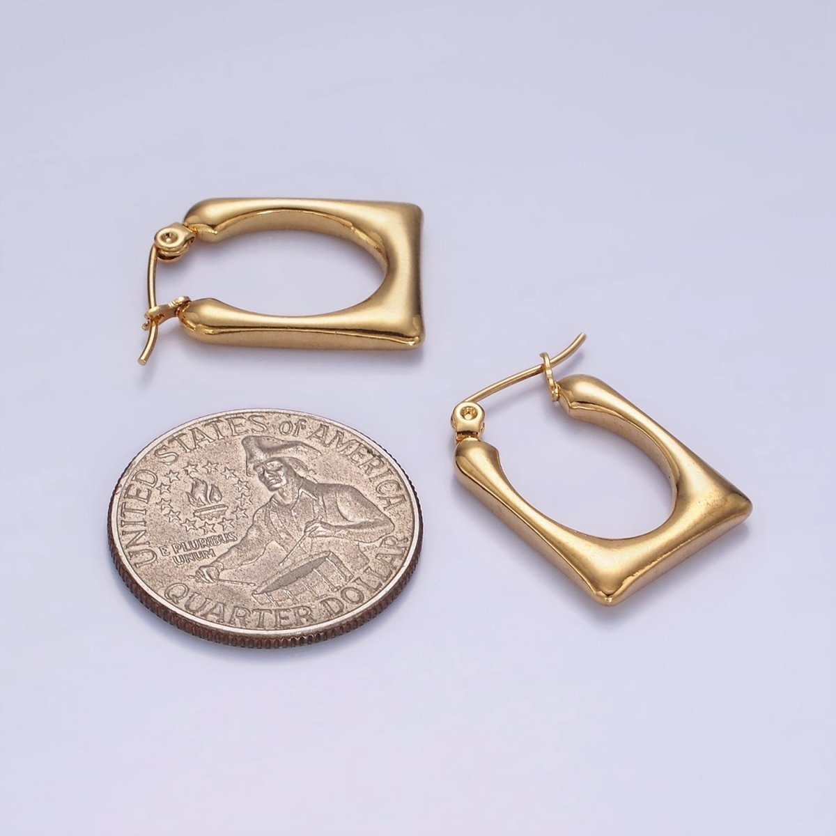 Stainless Steel 20mm U-Shaped Rectangular Minimalist Latch Hoop Earrings | AE436