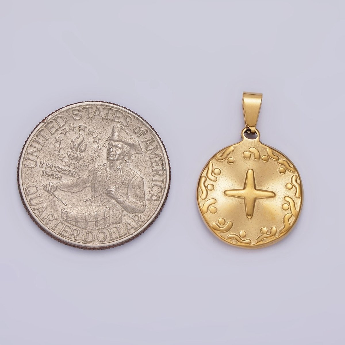 Stainless Steel 25.5mm Celestial Star Line Dot Artisan Textured Pendant | P-800