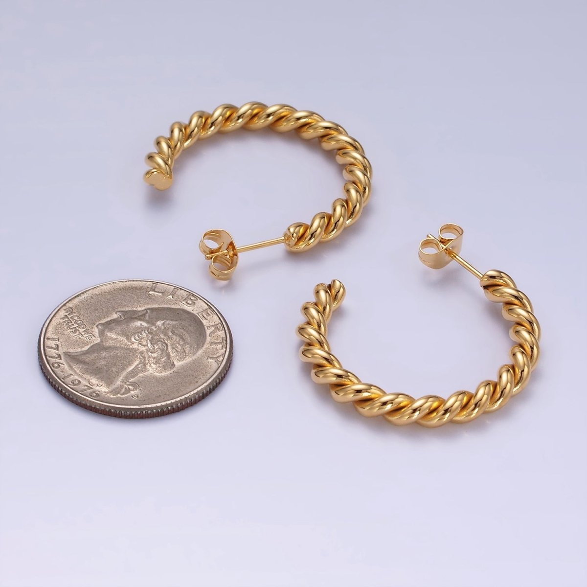Stainless Steel 25mm, 30mm Croissant Rope C-Shaped Hoop Earrings in Gold & Silver | AE215 - AE217
