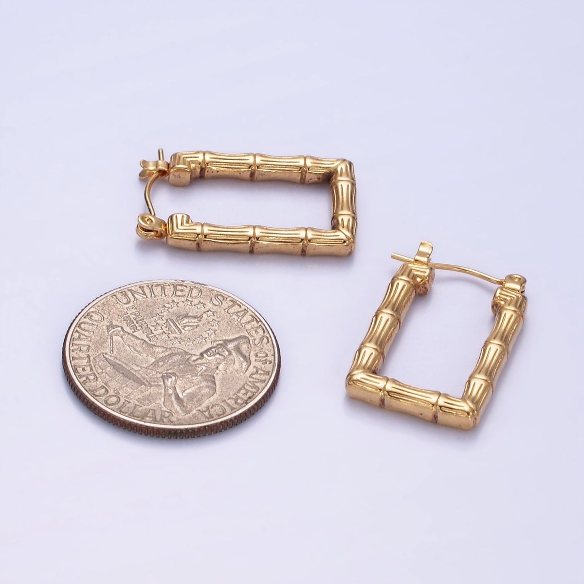 Stainless Steel 25mm Bamboo Plant Rectangle Latch Hoop Earrings | AE444