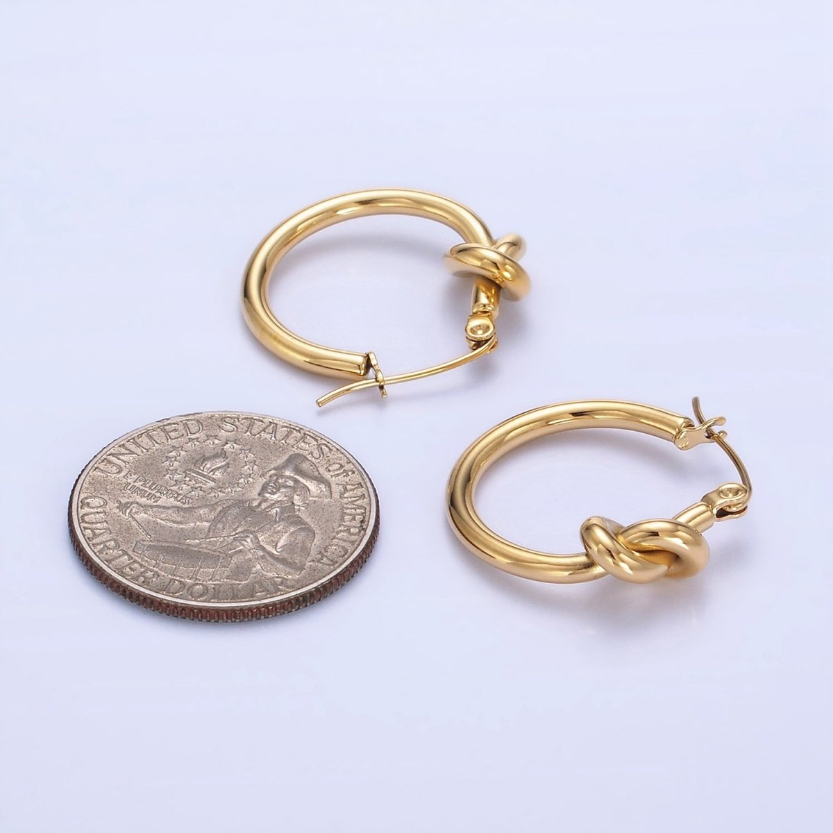 Stainless Steel 25mm Knot Latch Hoop Earrings in Gold & Silver | P448 P449