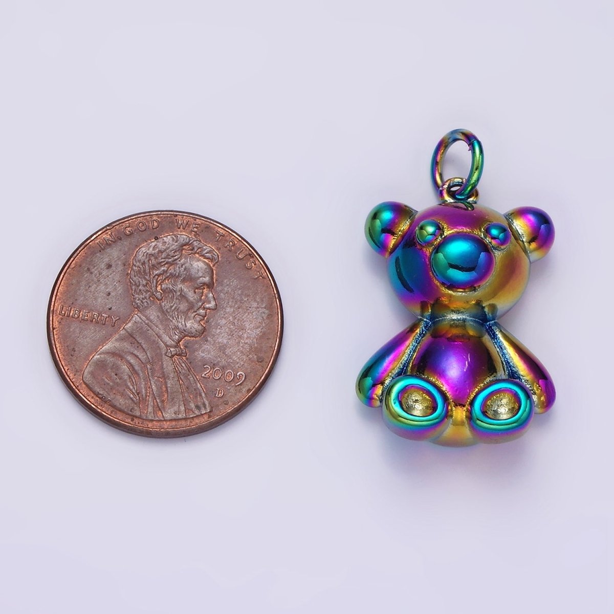 Stainless Steel 27mm Sitting Teddy Bear Animal Iridescent Rainbow Charm | P-662