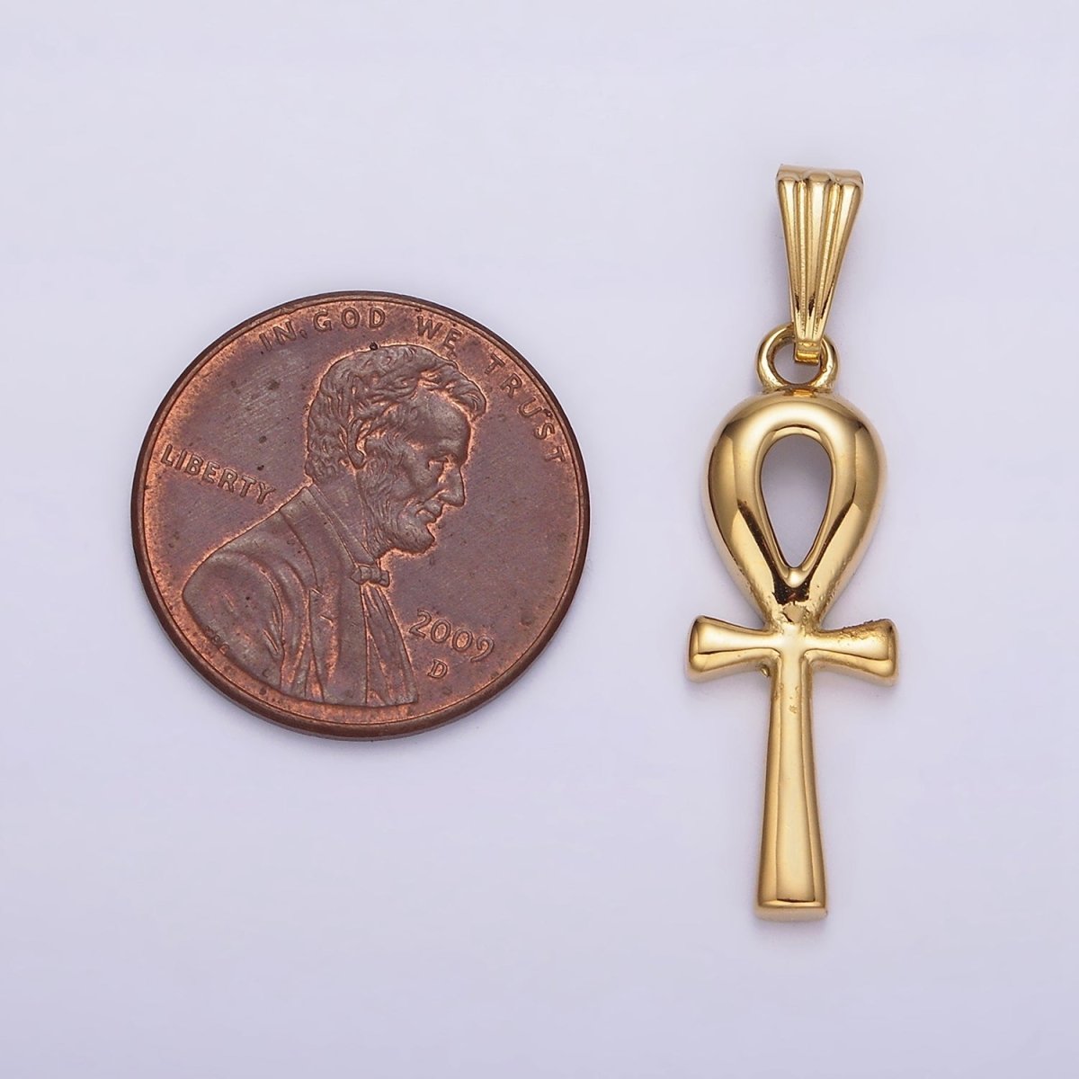 Stainless Steel 30mm Egyptian Ankh Cross Pendant in Silver & Gold | P-767
