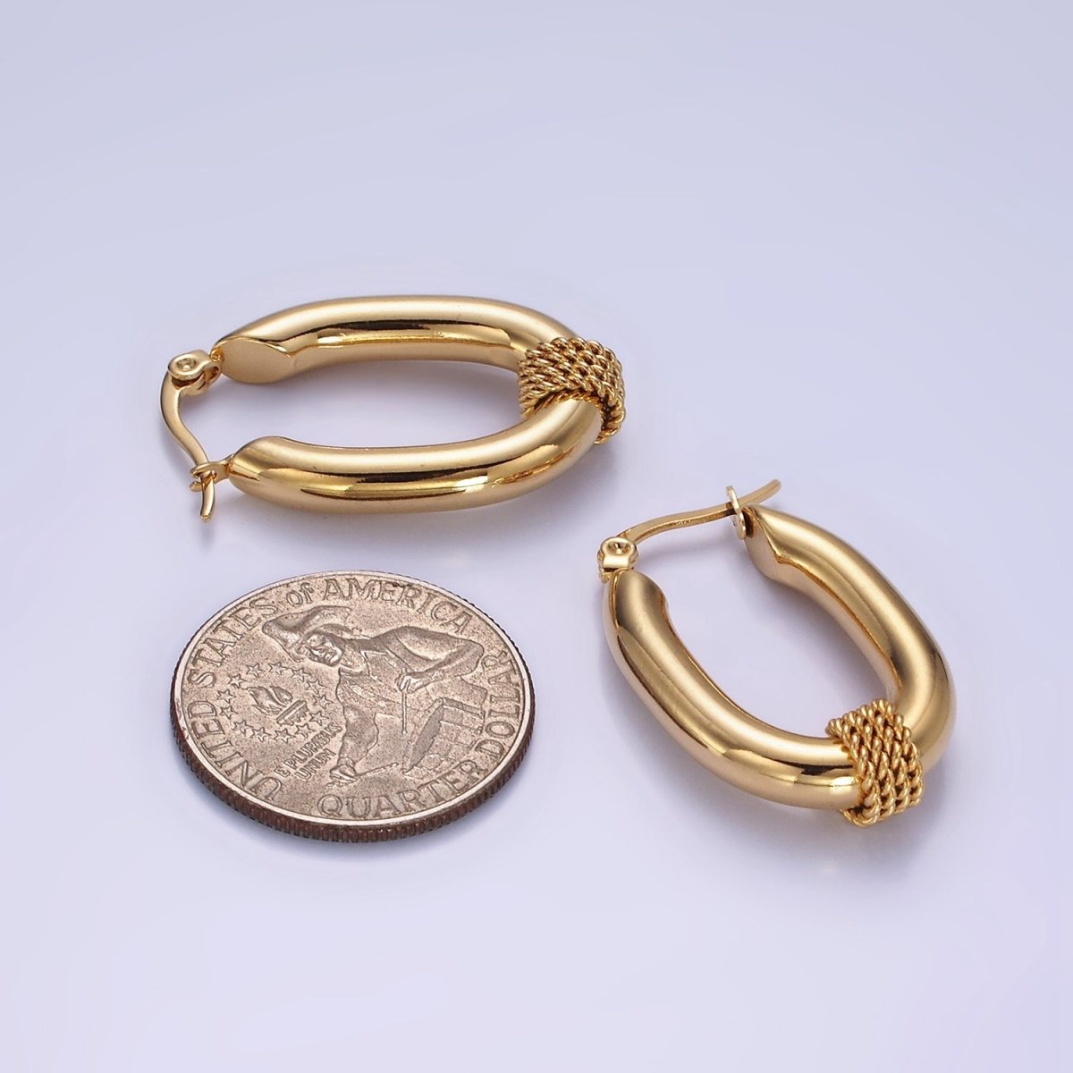 Stainless Steel 30mm Multiple Twist Croissant Chubby Oblong Latch Hoop Earrings | AE437