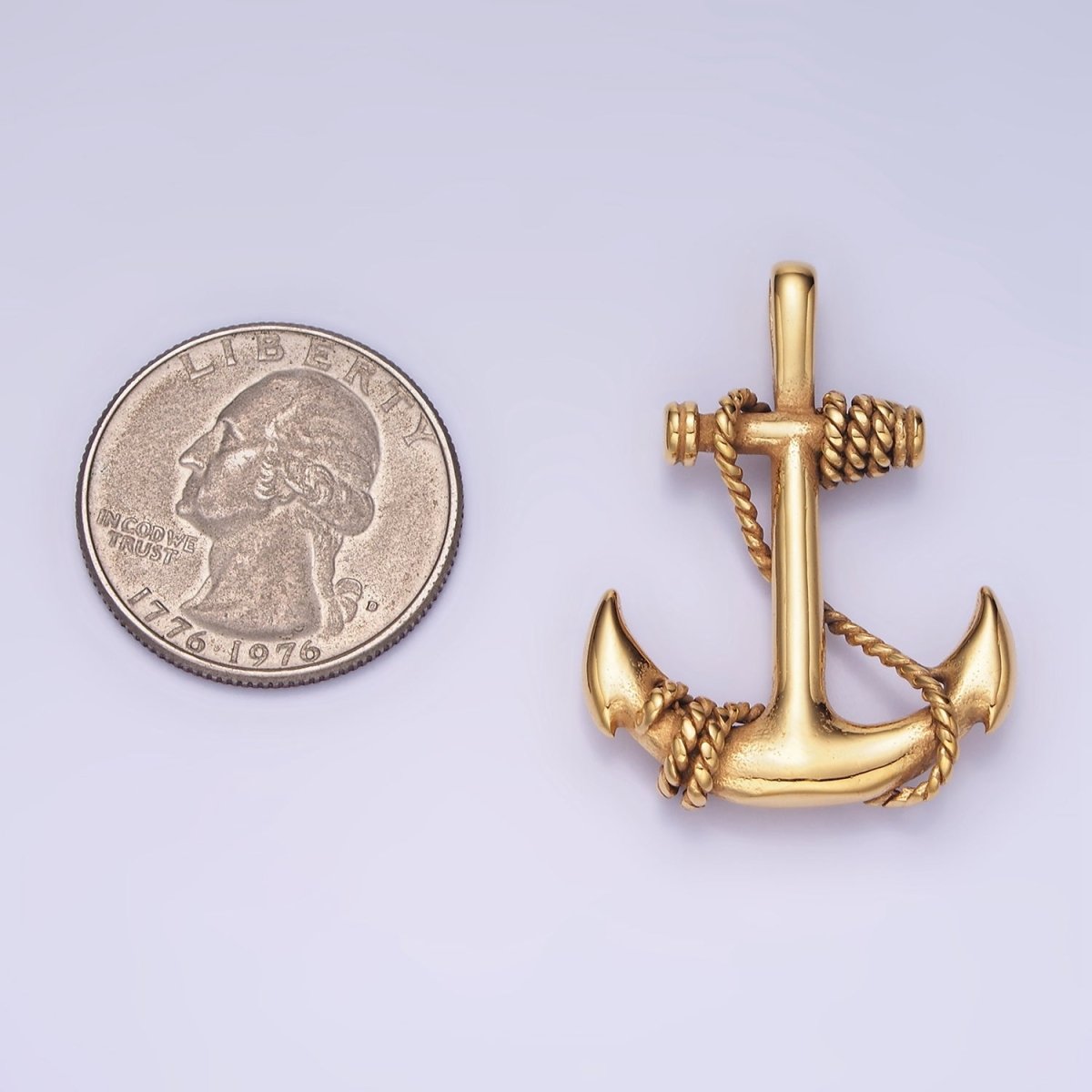 Stainless Steel Nautical Anchor Rope Tied Pendant in Gold & Silver | P1201