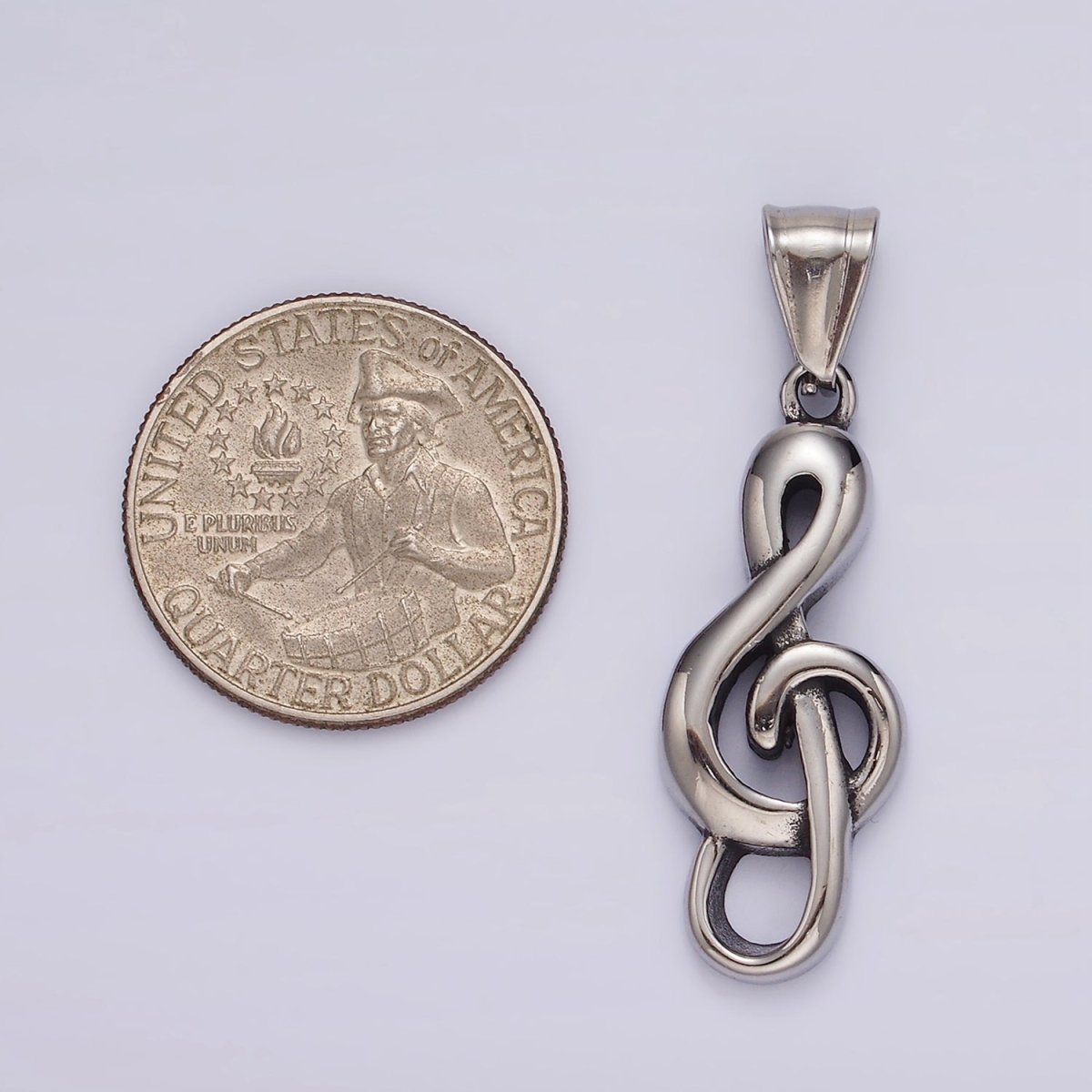 Stainless Steel 40mm Treble Clef Music Note Minimalist Pendant | P1190