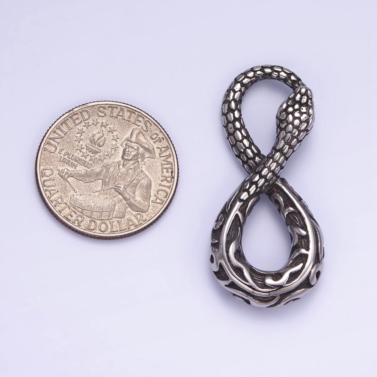 Stainless Steel 43mm Artisan Scaled Snake Serpent Animal Infinity Charm | P946