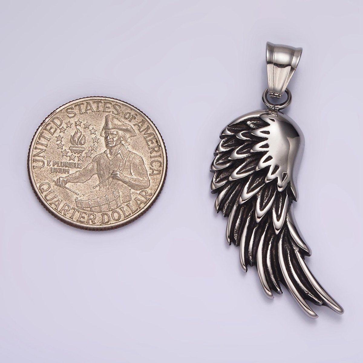Stainless Steel 50mm Feather Wings Textured Pendant | P877