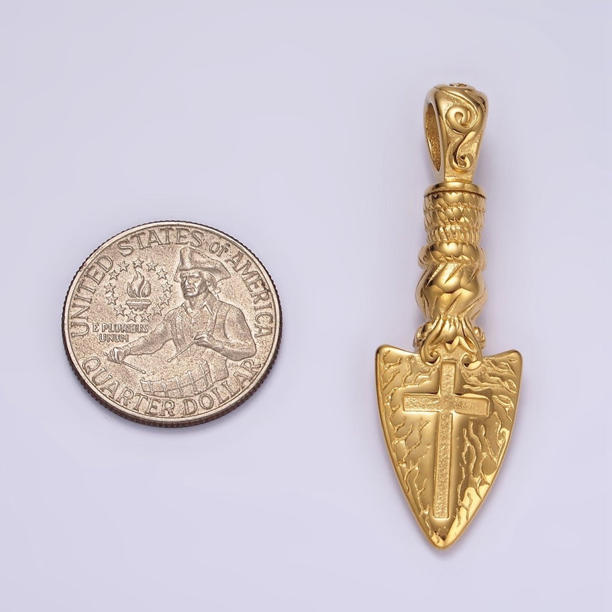 Stainless Steel 53mm Religious Cross Artisan Shovel Pendant | P1068