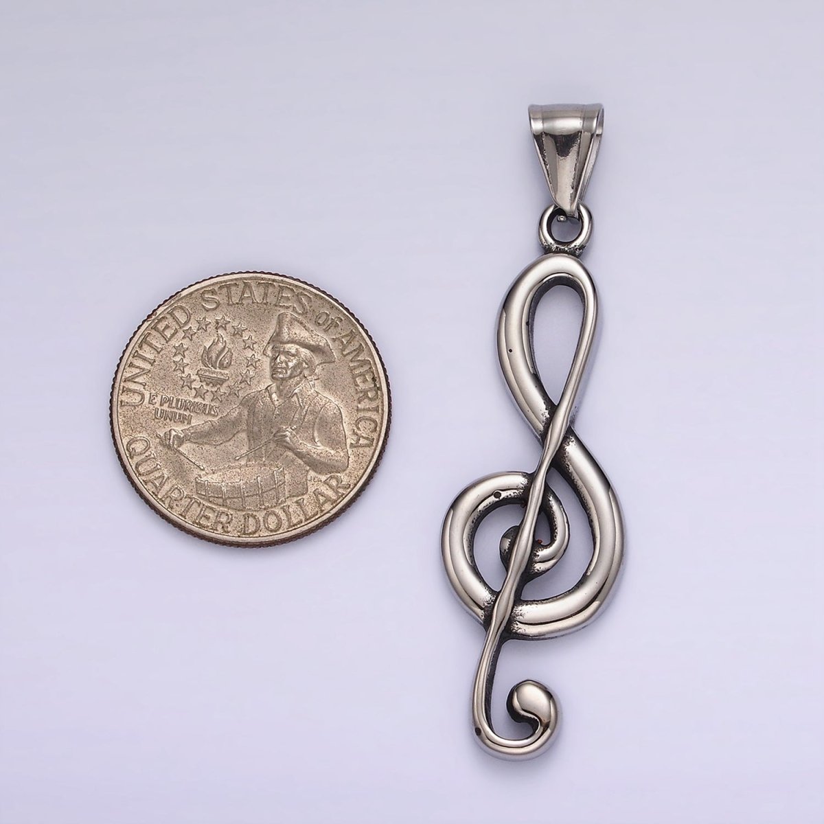 Stainless Steel 57.3mm Silver Treble Clef Music Note Minimalist Pendant | P1192