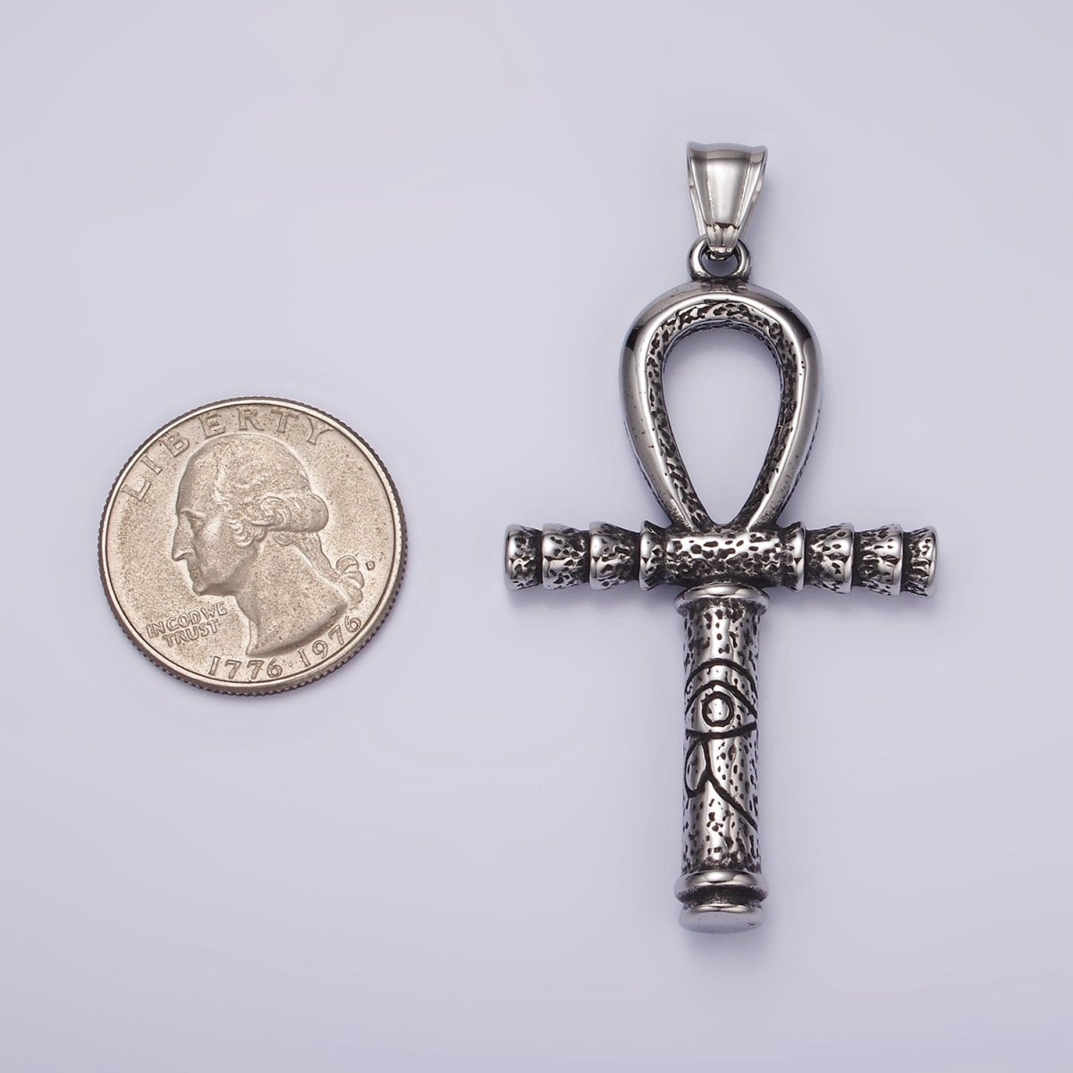 Stainless Steel 64mm Eye of Ra Engraved Egyptian Ankh Cross Pendant | P1058