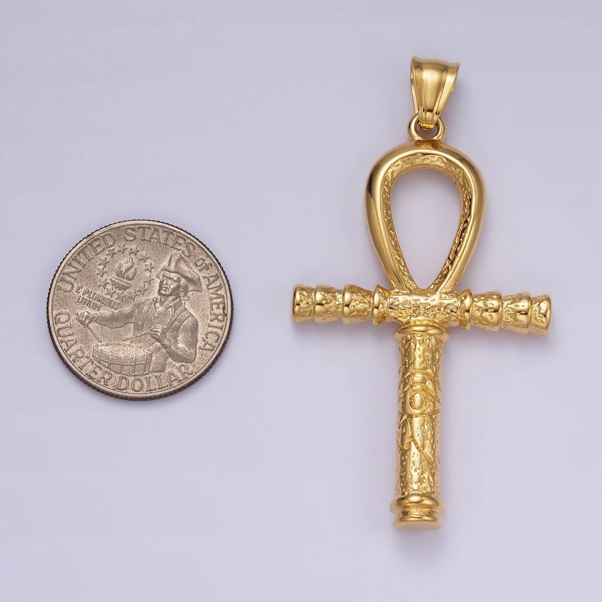 Stainless Steel 64mm Eye of Ra Engraved Egyptian Ankh Cross Pendant | P1066