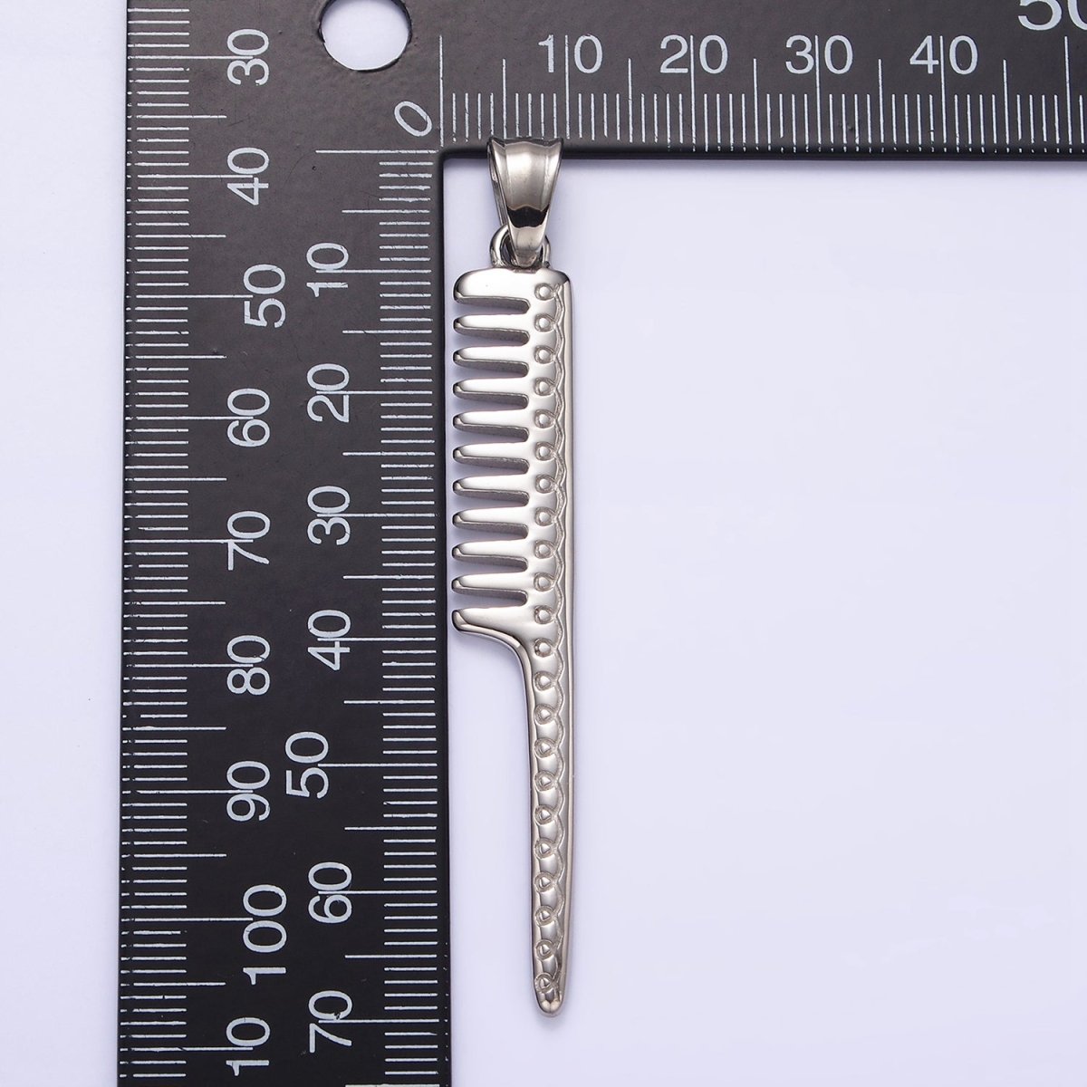 Stainless Steel 64mm Products Double Sided Barber Hair Comb Statement Pendant | P-787