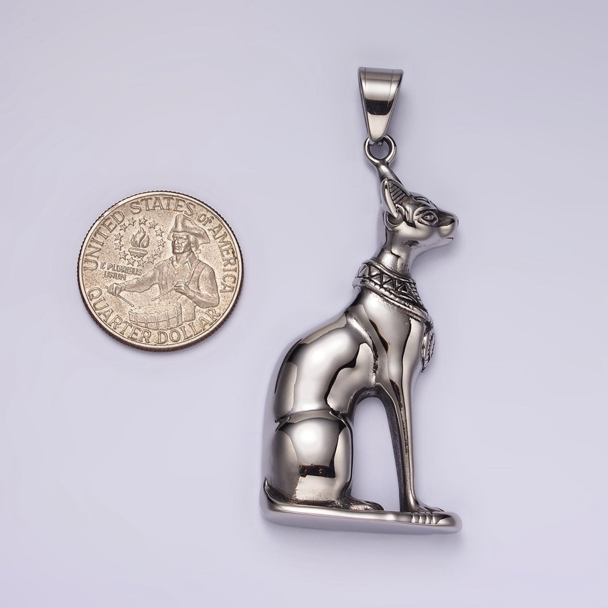 Stainless Steel 67mm Sphynx Cat Pet Animal Minimalist Pendant | P1173