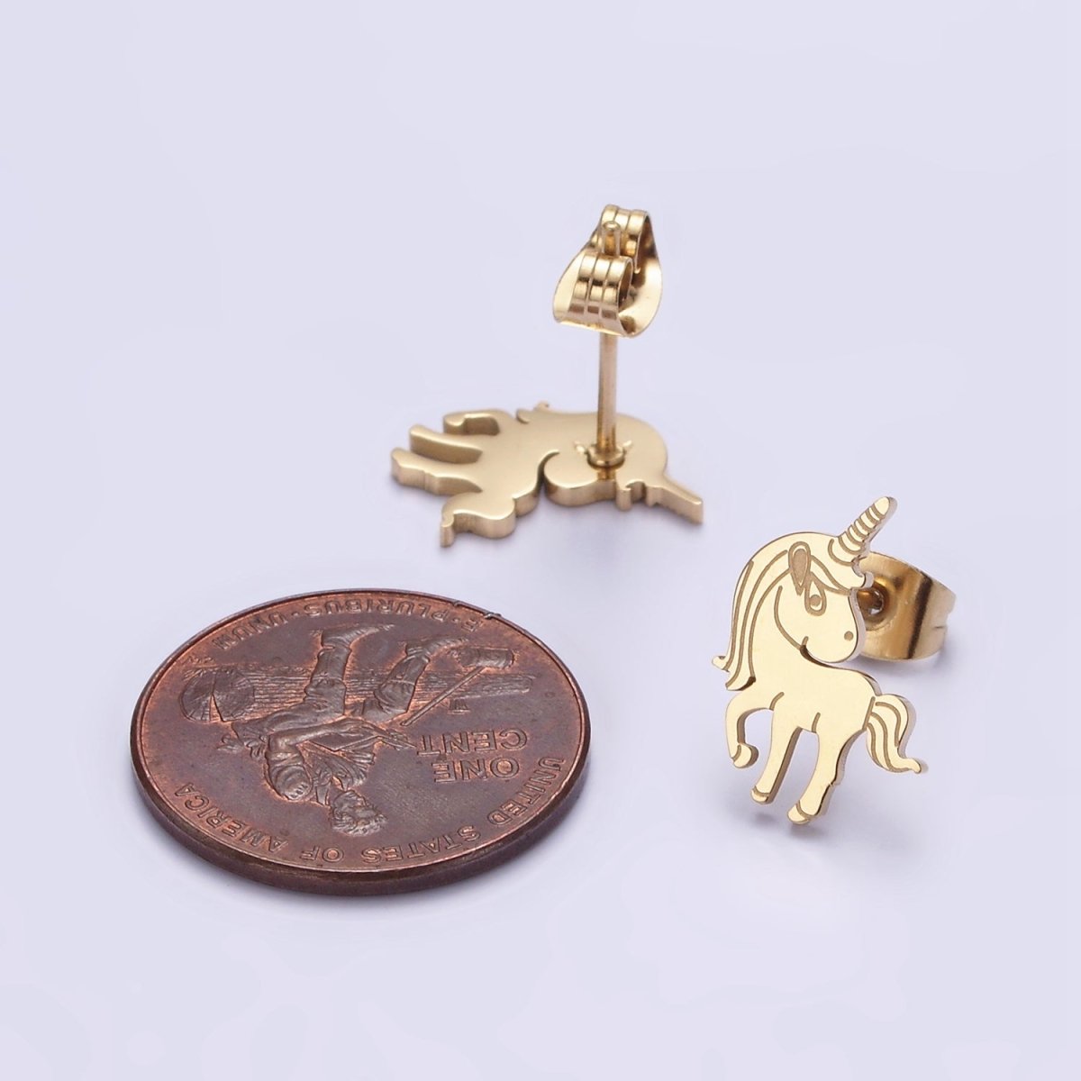 Stainless Steel 8mm Unicorn Animal Engraved Stud Earrings Set | AE729