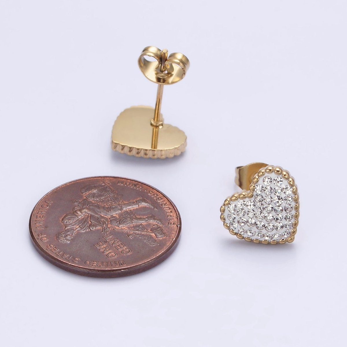 Stainless Steel 9mm Clear Micro Paved CZ White Heart Stud Earrings | AE735