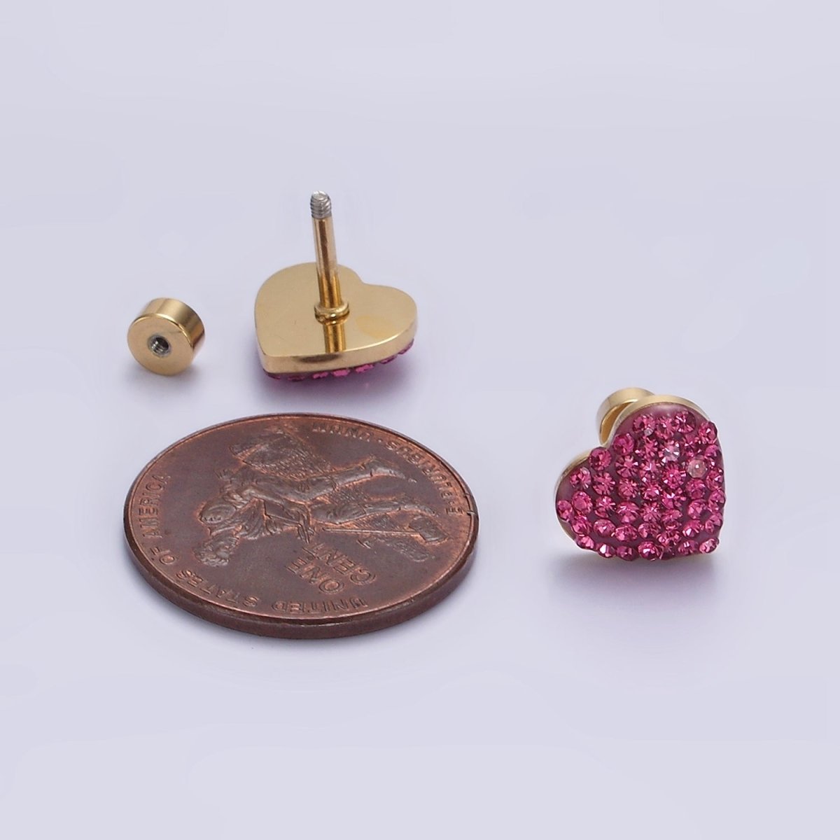 Stainless Steel 9mm Hot Pink Micro Paved CZ Heart Stud Earrings | AE736
