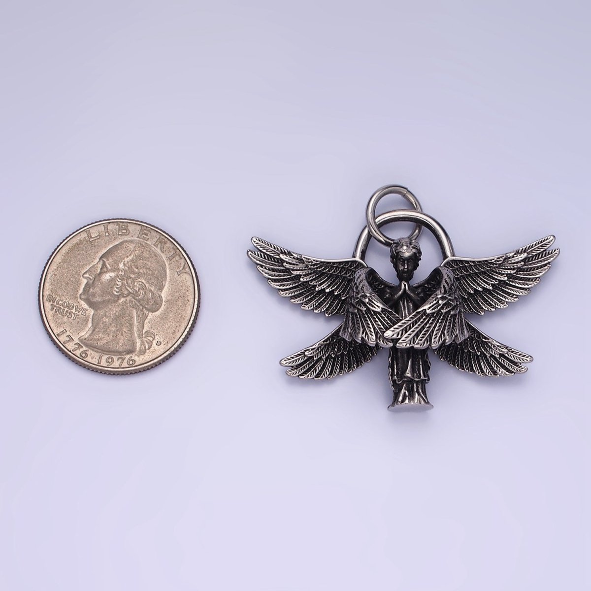 Stainless Steel Angel Wings Pendant Double Wing Charm Antique Silver Dark Pendant P-1369