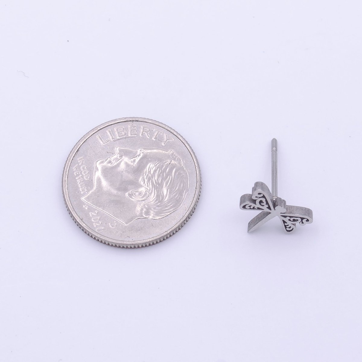 Stainless Steel Artisan Dragonfly Insect Minimalist Silver Stud Earrings | AD-252