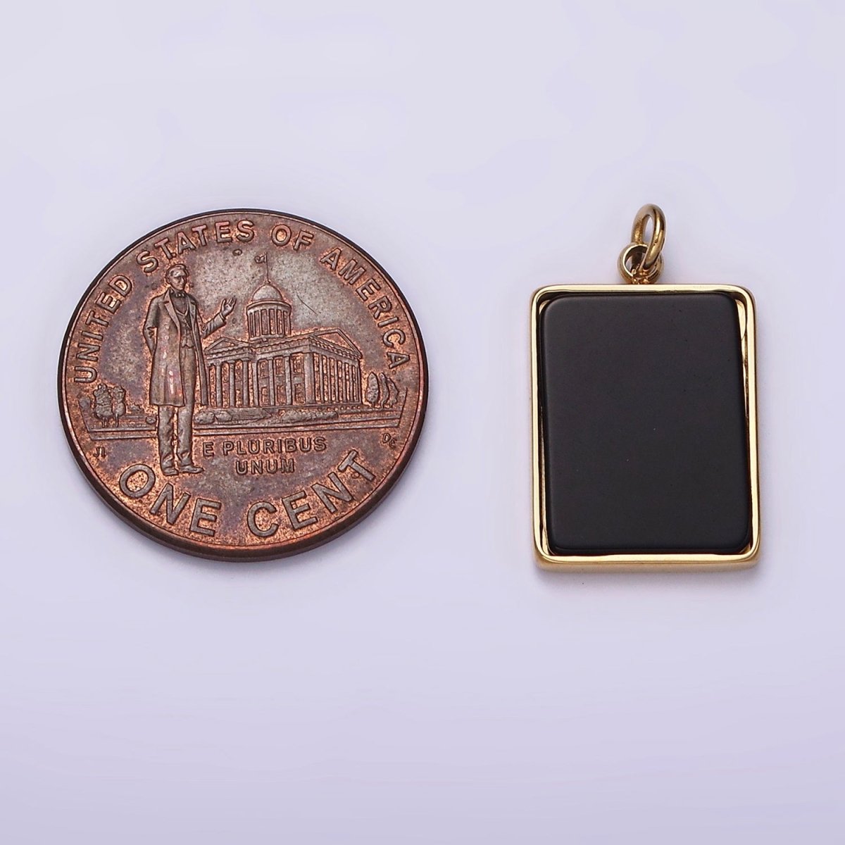 Stainless Steel Black Acrylic Rectangular Tag Bezel Charm in Gold & Silver | P1313