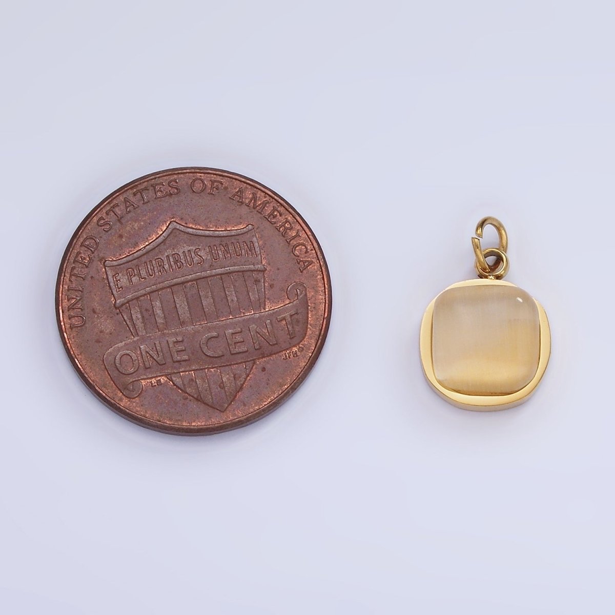Stainless Steel Cat's Eye Square Gemstone Round Charm | P976