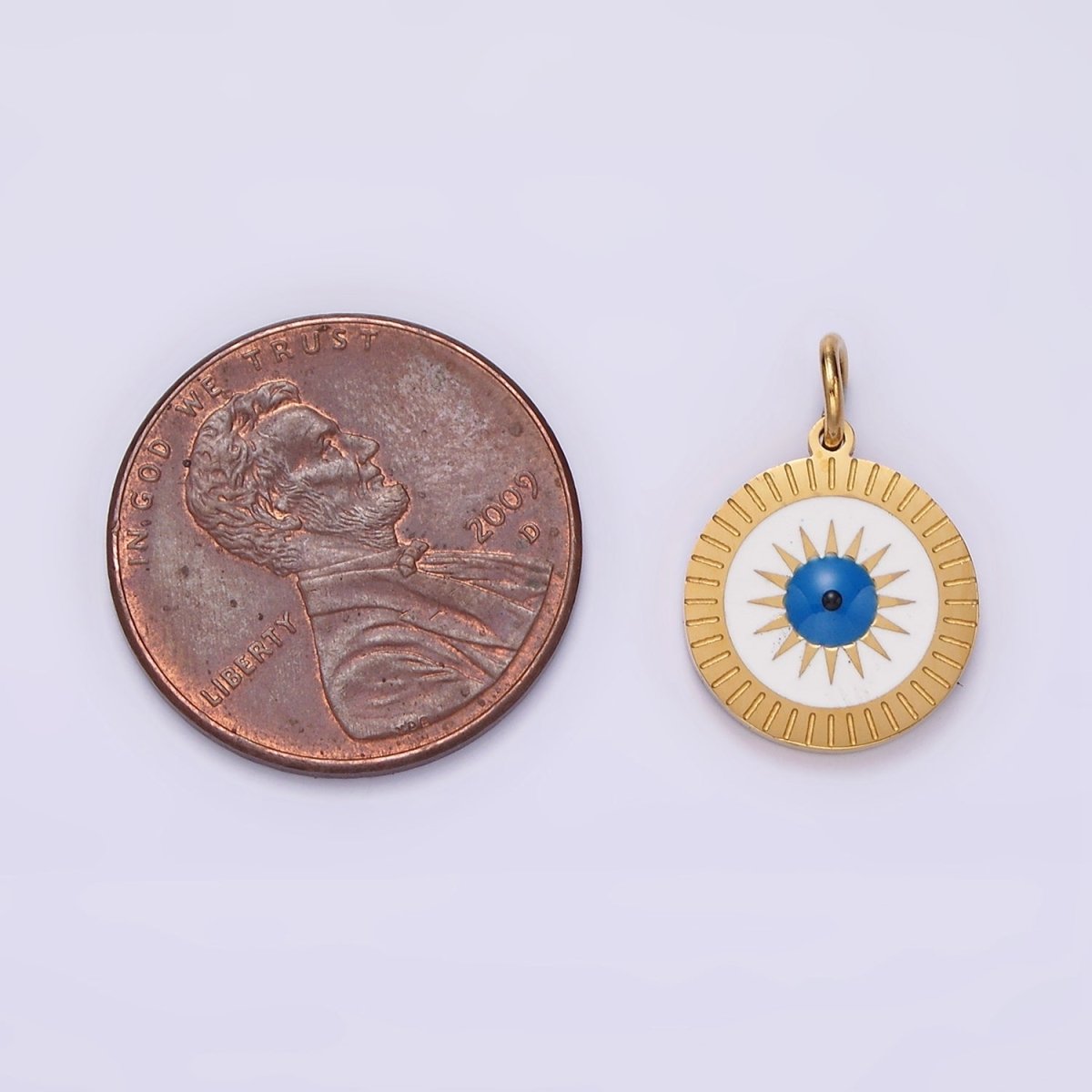 Stainless Steel Celestial Sun Evil Eye Lined Round Charm | P-653