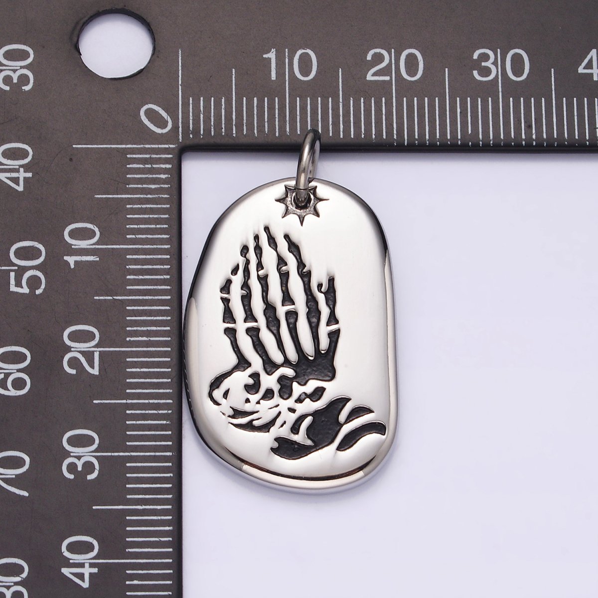 Stainless Steel Celestial Sun Prayer Hand Gesture Abstract Oval Charm P-613