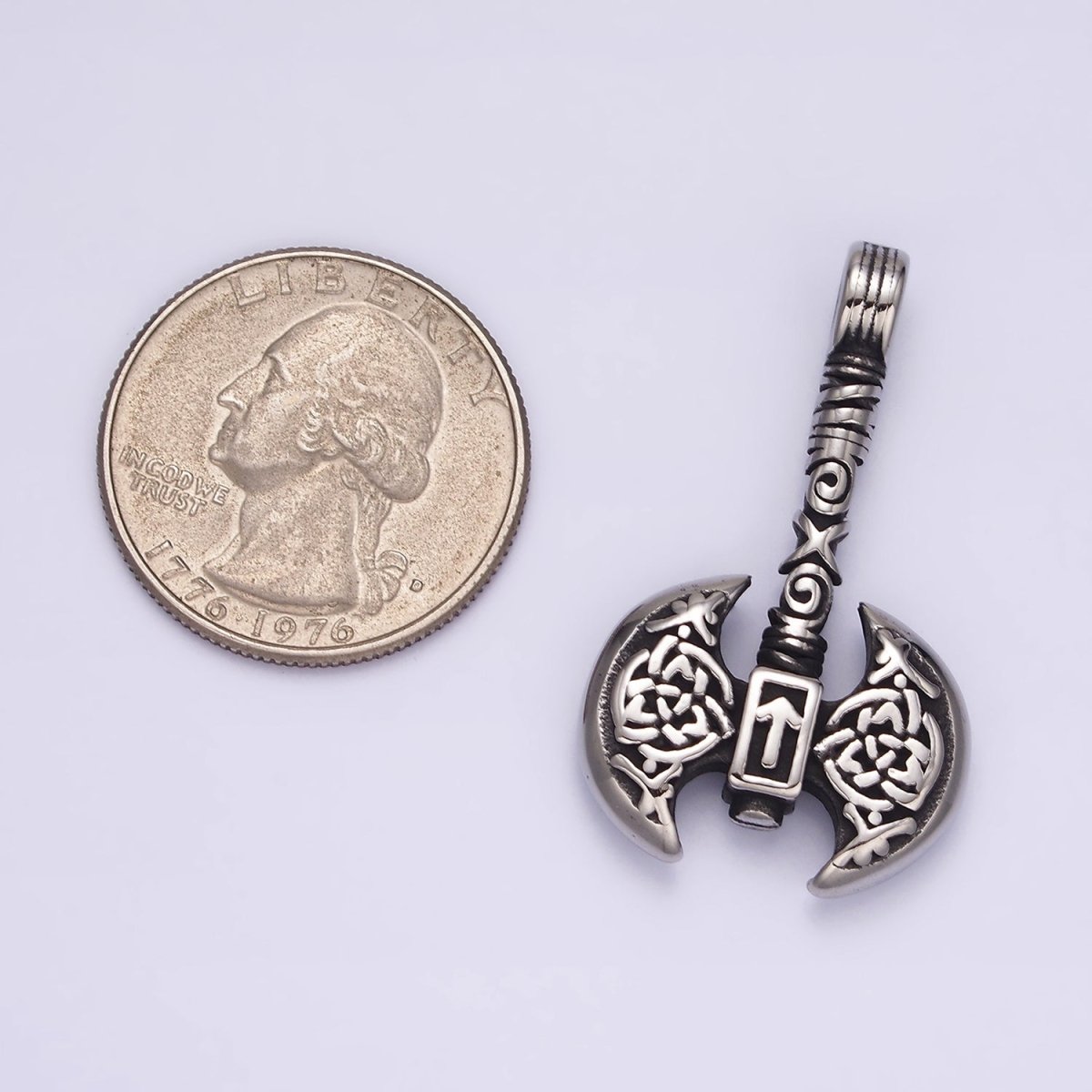 Stainless Steel Celtic Knot Cross Lined Axe Weapon Pendant | P-770