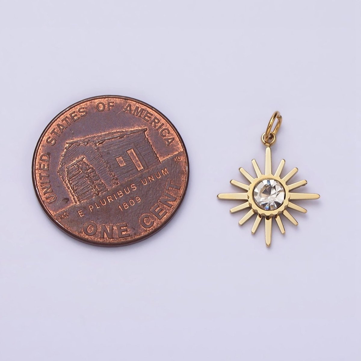 Stainless Steel Clear CZ Celestial North Star Sun Ray Charm | P1356