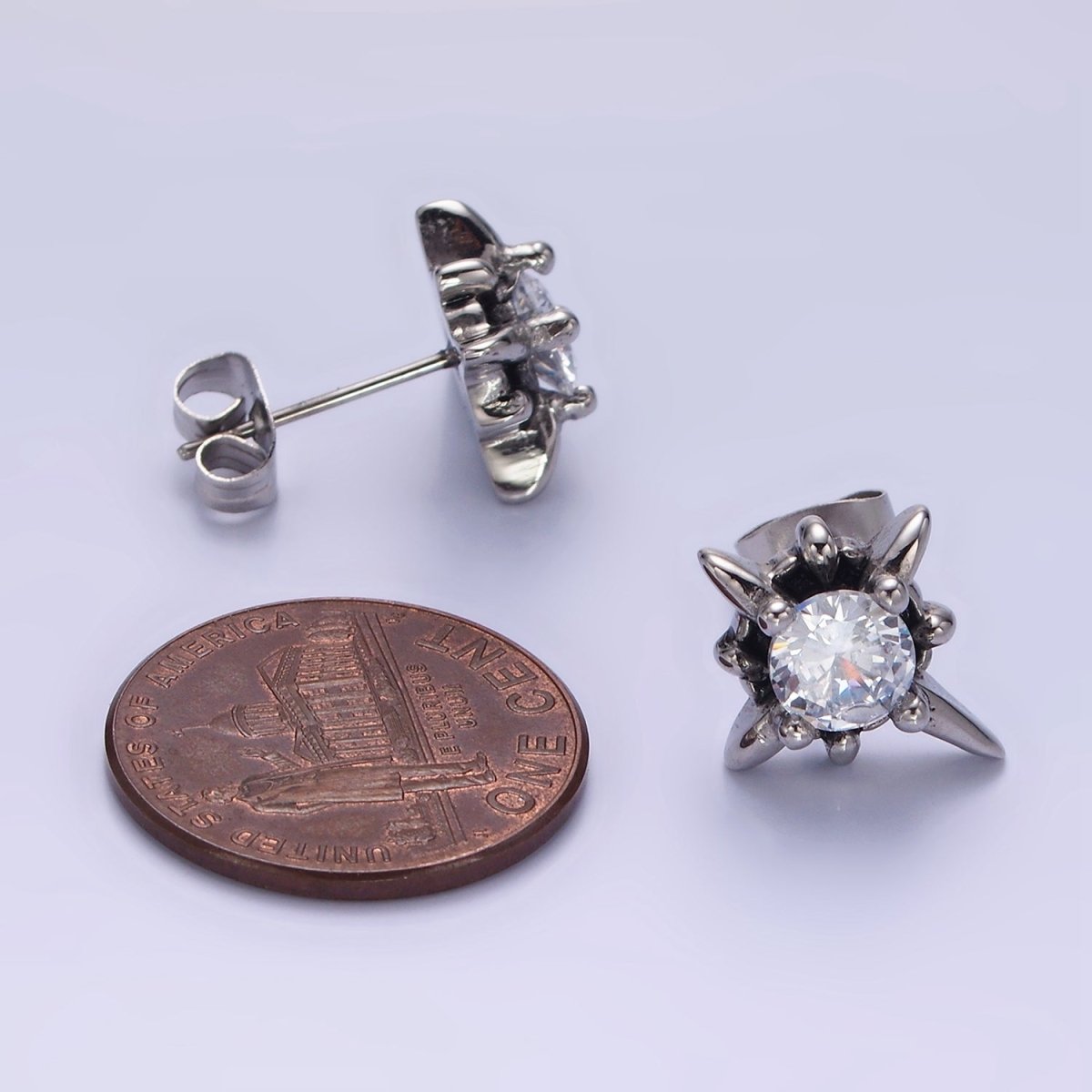 Stainless Steel Clear CZ North Star Stud Earrings | AB1142