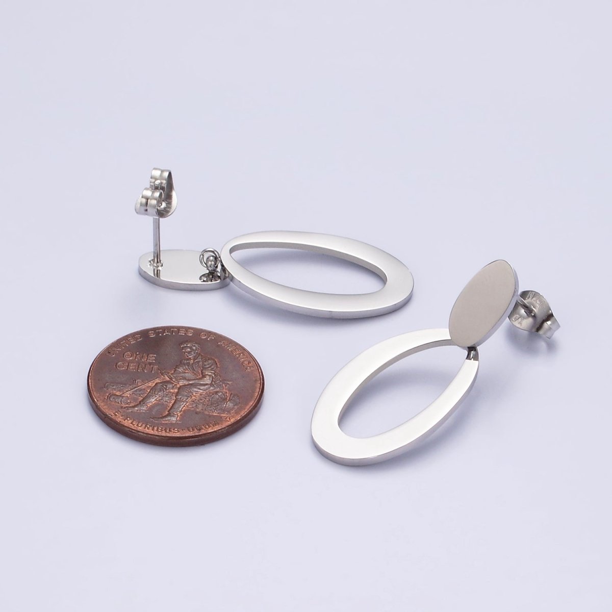 Stainless Steel Double Oval Open Geometric Stud Earrings | AE746
