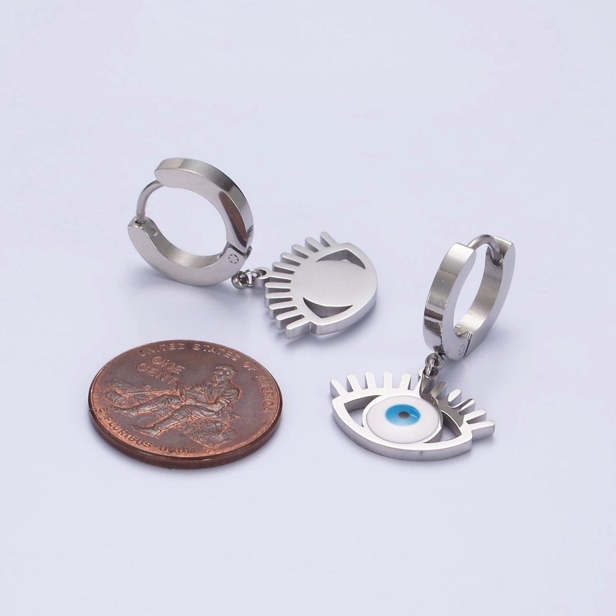 Stainless Steel Evil Eye Lash Enamel Drop Huggie Earrings | AE724