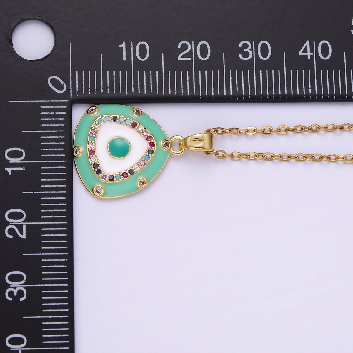 Stainless Steel Evil Eye Micro Paved Enamel Triangle Cable 16 Inch Choker Necklace | WA-2413