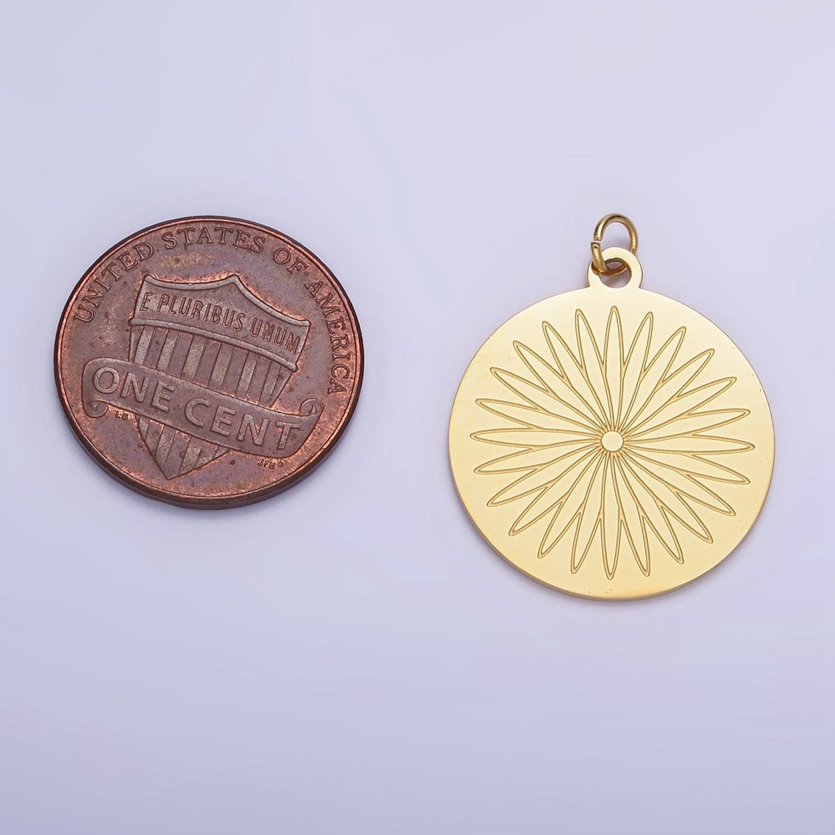 Stainless Steel Flower Engraved Round Medallion Charm | P948