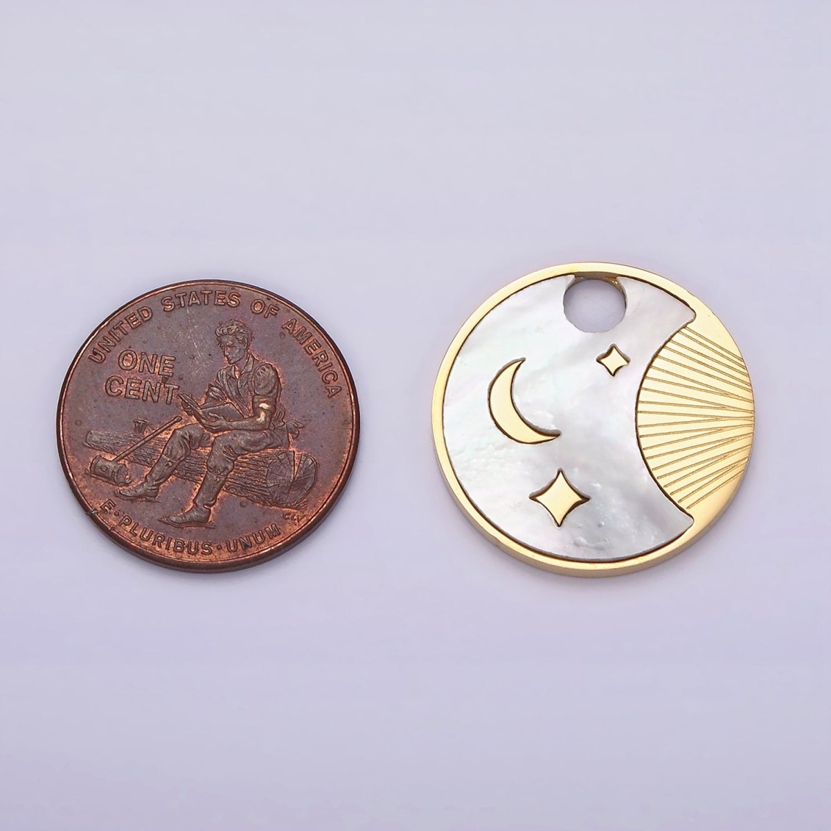 Stainless Steel Gold Shell Pearl Crescent Moon Pendant Charm for Necklace Bracelet Celestial Jewelry | P-652