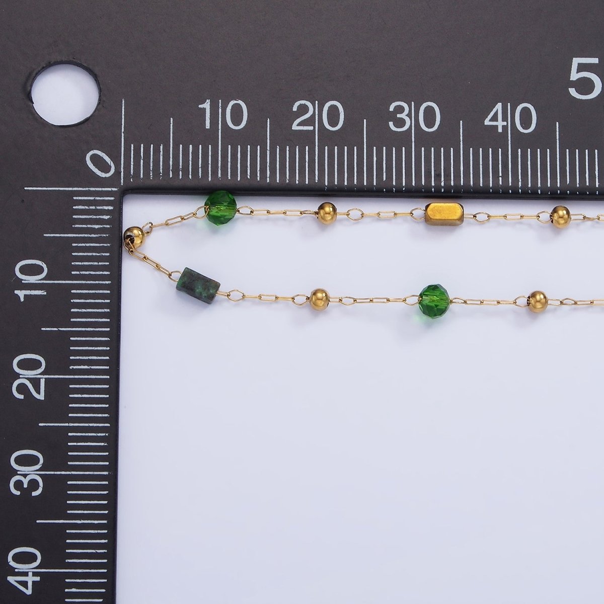 Stainless Steel Green CZ Aventurine Tube Satellite Unfinished Chain | Roll-1493